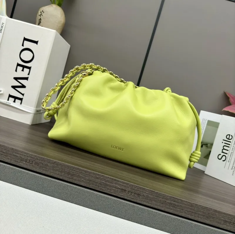 LOEWE Lime Yellow Drawstring Chain Shoulder Bag