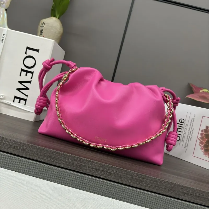 LOEWE Pink Chain Drawstring Pouch Bag