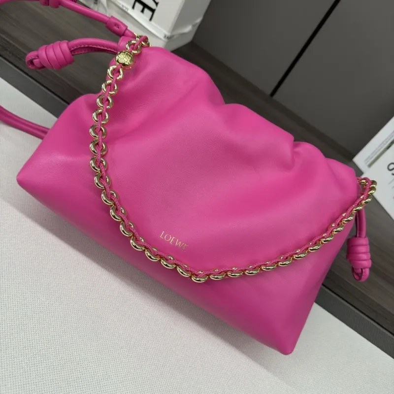 LOEWE Pink Chain Drawstring Pouch Bag - Image 5