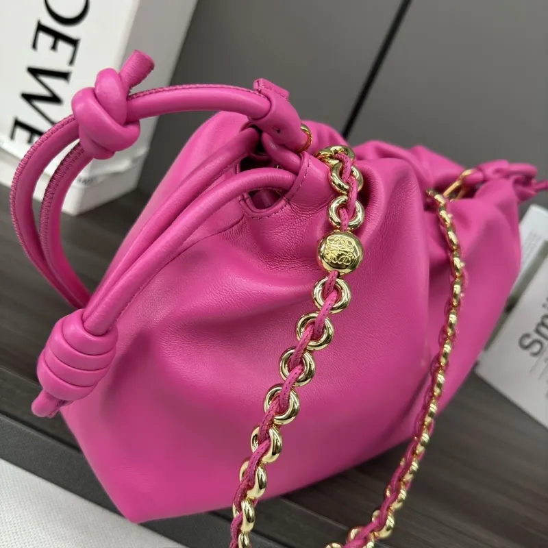 LOEWE Pink Chain Drawstring Pouch Bag - Image 9