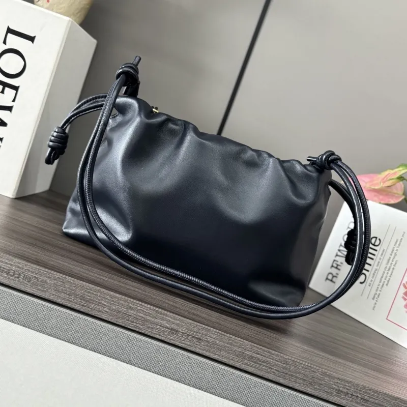 LOEWE Black Leather Chain Drawstring Handbag - Image 3