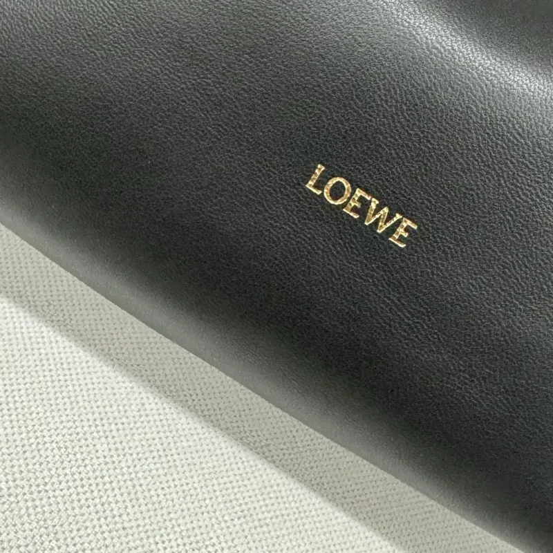 LOEWE Black Leather Chain Drawstring Handbag - Image 9