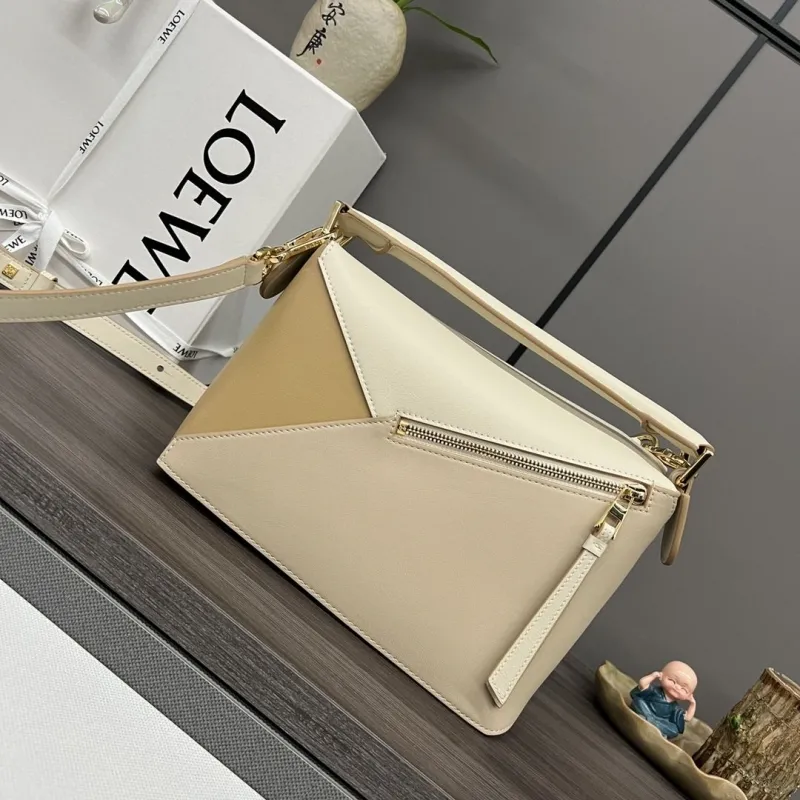 LOEWE Two-Tone Beige Leather Puzzle Handbag 485 - Image 3