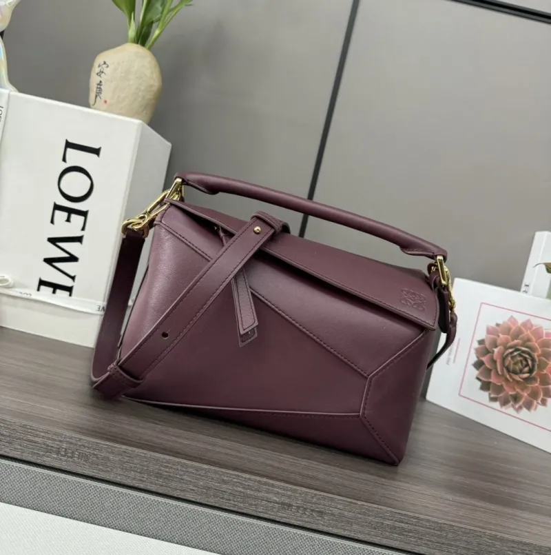 Loewe Burgundy Puzzle Leather Top Handle Crossbody Bag 490