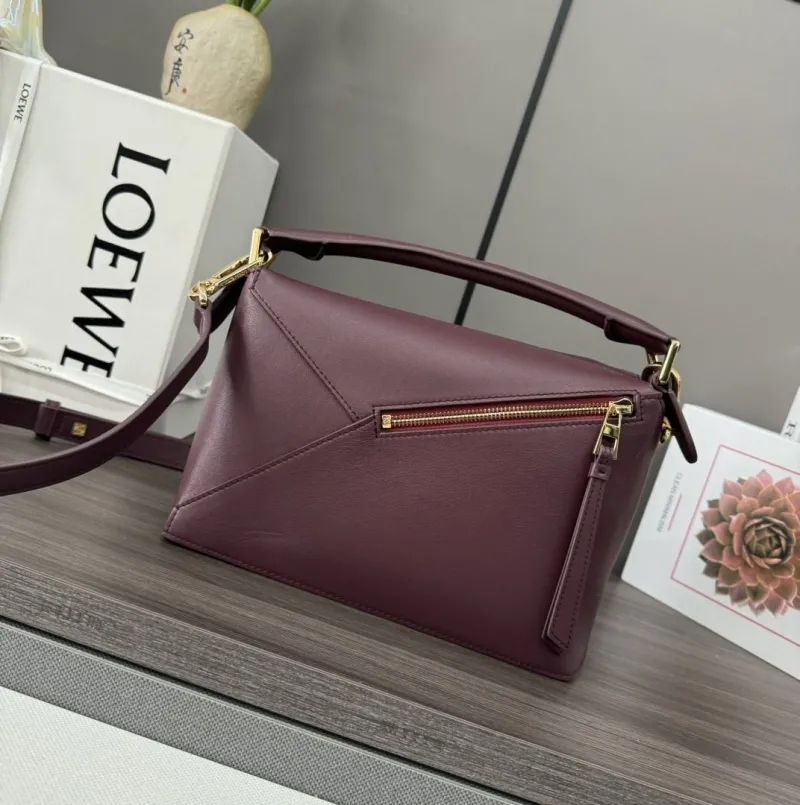 Loewe Burgundy Puzzle Leather Top Handle Crossbody Bag 490 - Image 3