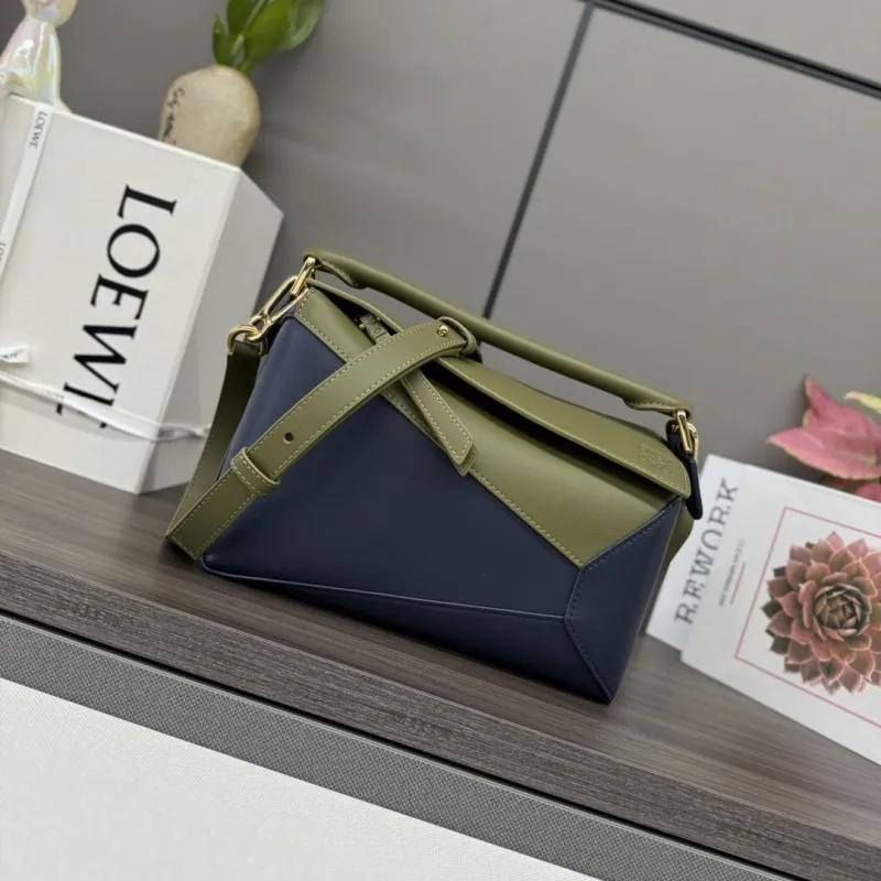 LOEWE Navy Olive Leather Puzzle Crossbody Bag 491