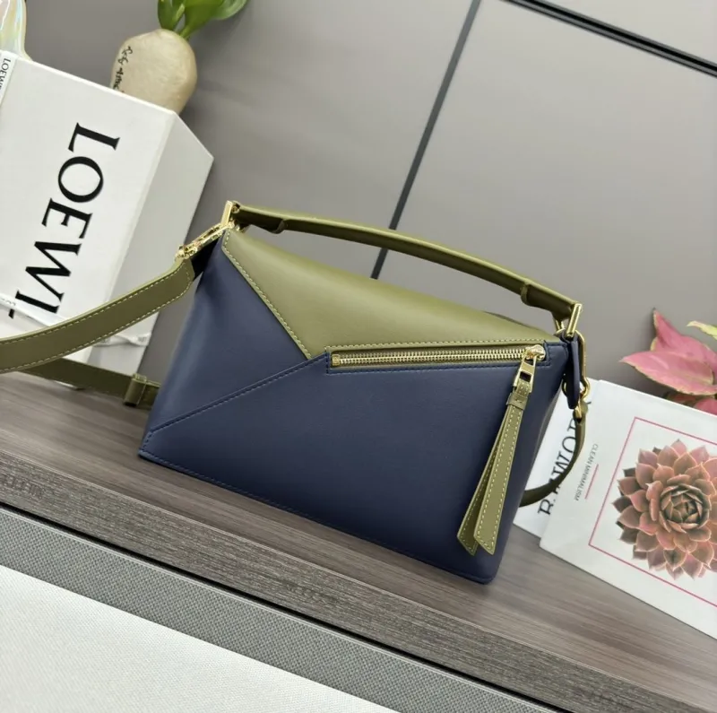 LOEWE Navy Olive Leather Puzzle Crossbody Bag 491 - Image 3