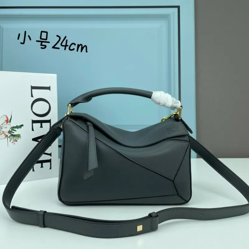 LOEWE Small Dark Gray Leather Handbag 24cm
