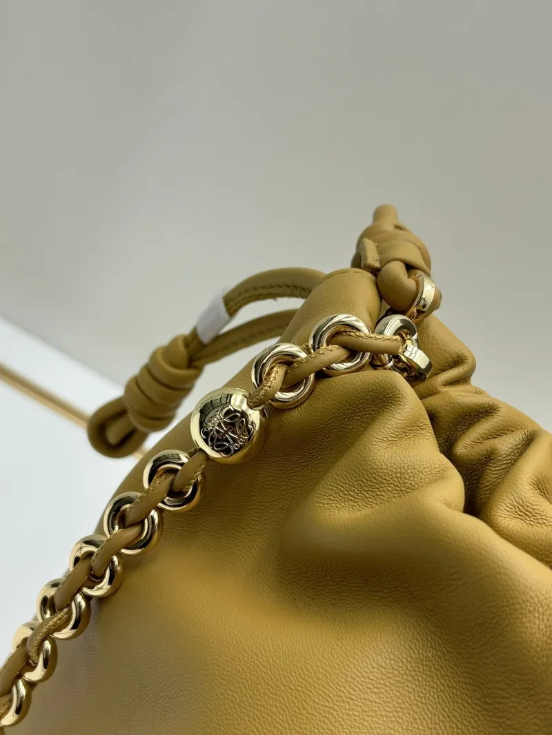 LOEWE Mustard Yellow Chain Drawstring Bag 606 - Image 6