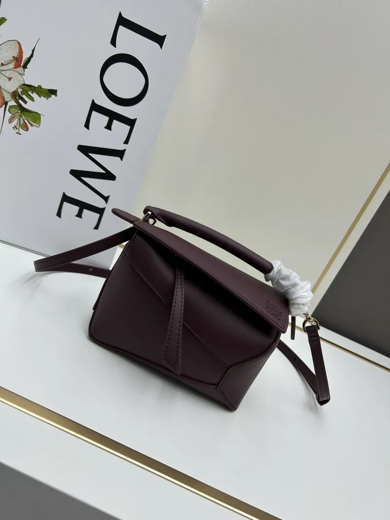 Loewe 639 Dark Burgundy Leather Crossbody Handbag