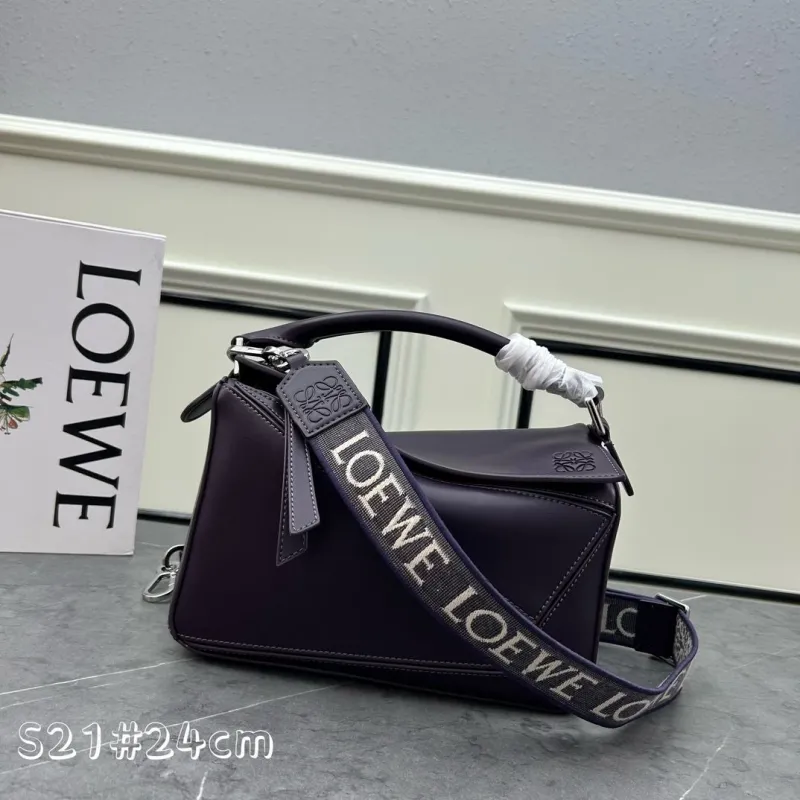 LOEWE Dark Purple Leather Crossbody Handbag 24cm