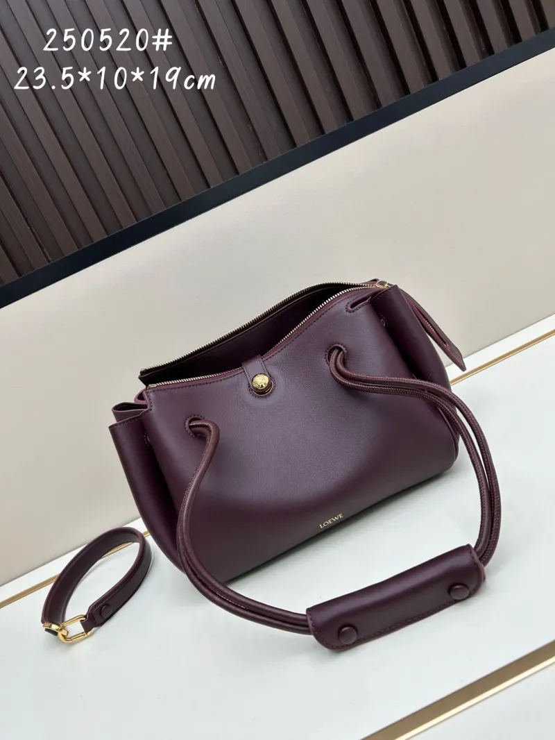 LOEWE Dark Purple Leather Handle Bag 23.5x10x19cm 250520