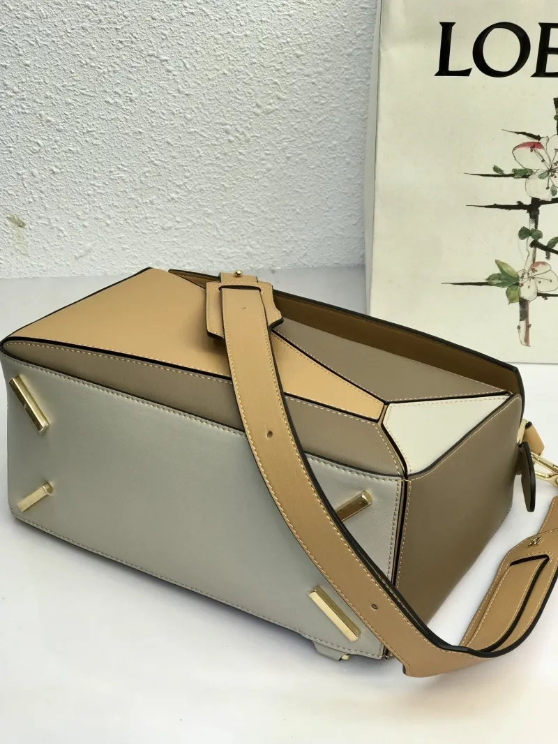 LOEWE Beige Taupe Puzzle Leather Handbag - Image 5