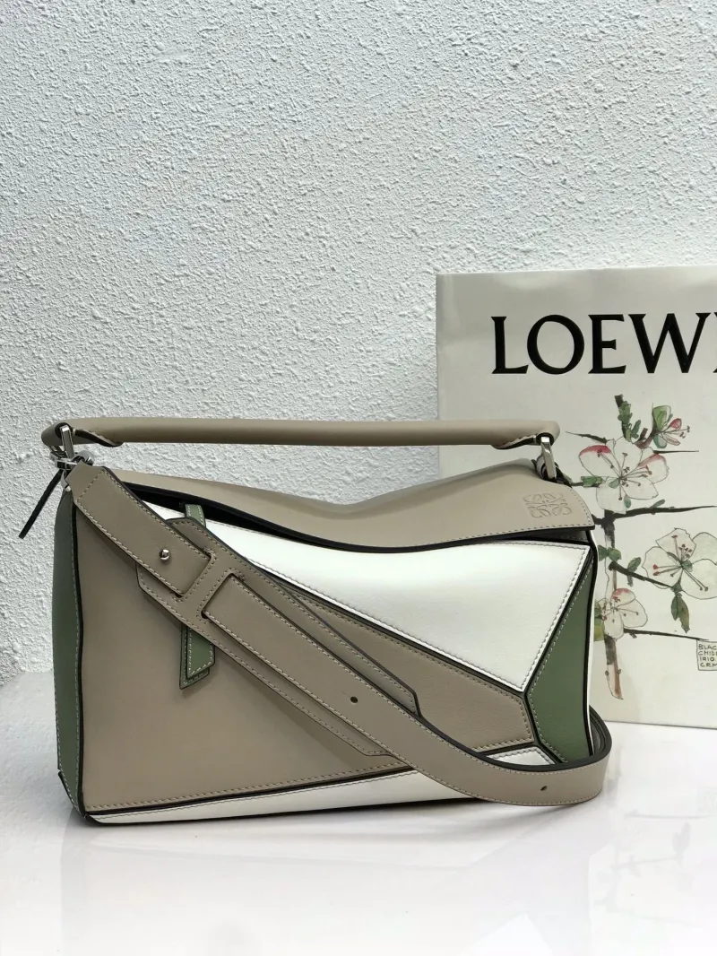 Loewe Beige White Green Leather Shoulder Bag