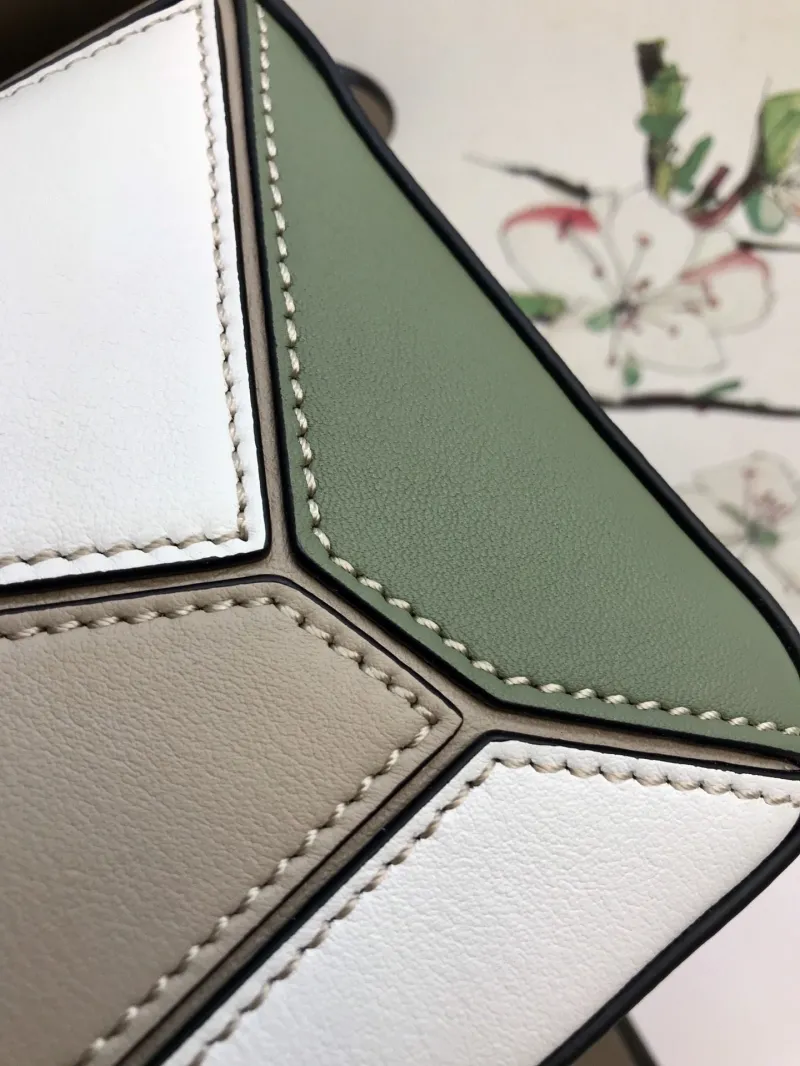 Loewe Beige White Green Leather Shoulder Bag - Image 6