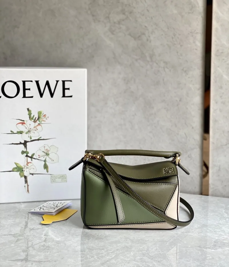 LOEWE Olive Green Beige Mini Crossbody Bag