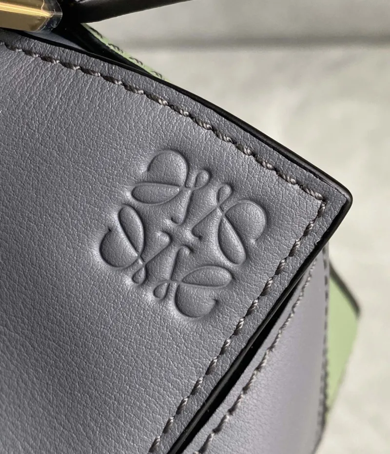 Alternative view of LOEWE Mini Puzzle Leather Handbag Gray Beige Green SKU 738