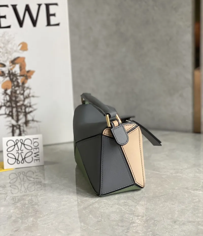 LOEWE Mini Puzzle Leather Handbag Gray Beige Green SKU 738 - Image 4