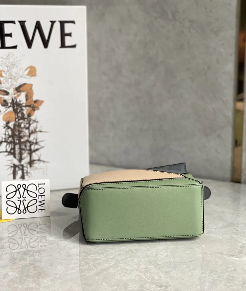 LOEWE Mini Puzzle Leather Handbag Gray Beige Green SKU 738 - Image 7