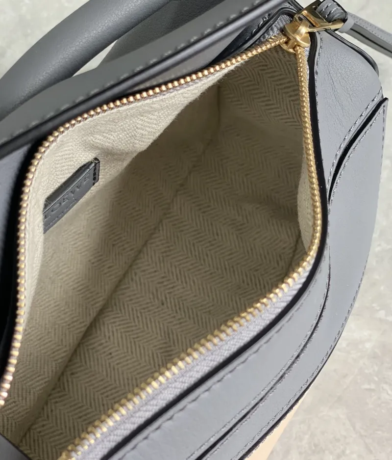 LOEWE Mini Puzzle Leather Handbag Gray Beige Green SKU 738 - Image 8
