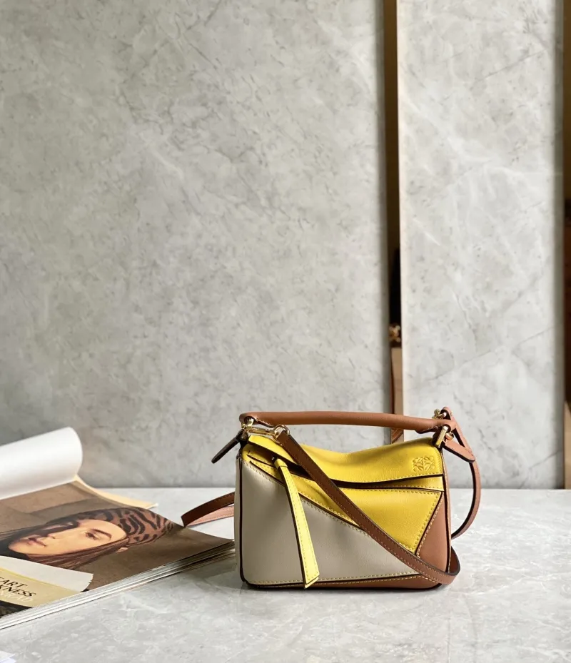 Loewe Mini Puzzle Bag Yellow Brown Crossbody Handbag