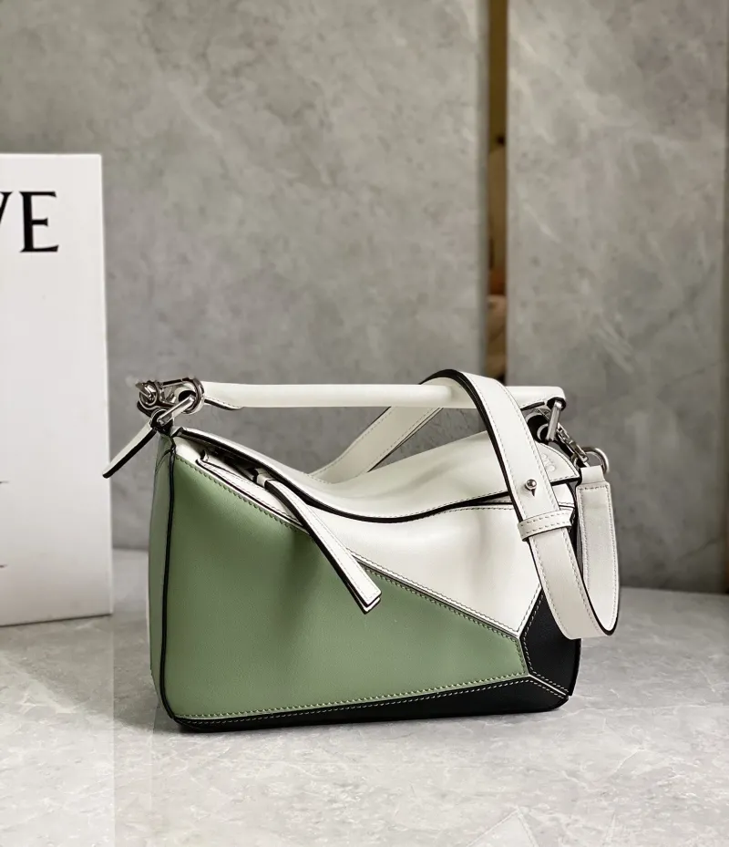 LOEWE Puzzle Bag Green White Black 745
