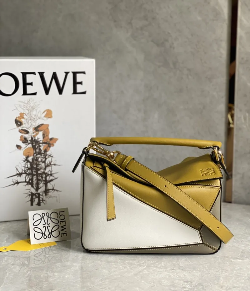 LOEWE Mustard White Gray Leather Handbag 762