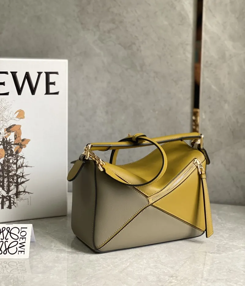 LOEWE Mustard White Gray Leather Handbag 762 - Image 3