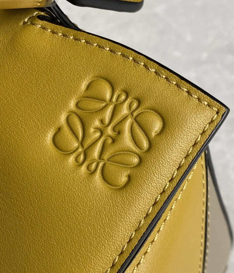 LOEWE Mustard White Gray Leather Handbag 762 - Image 4