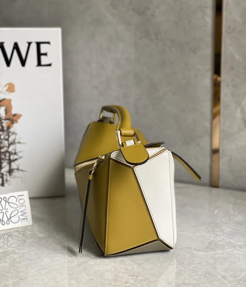 LOEWE Mustard White Gray Leather Handbag 762 - Image 5