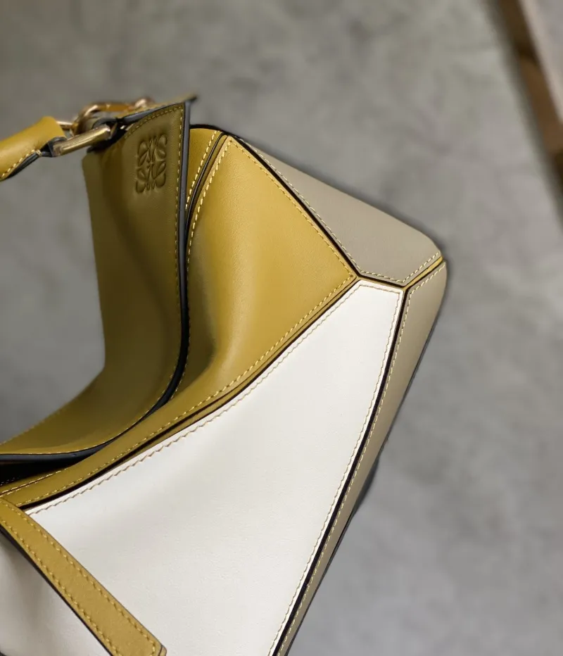 LOEWE Mustard White Gray Leather Handbag 762 - Image 7