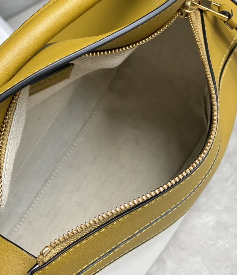 LOEWE Mustard White Gray Leather Handbag 762 - Image 9