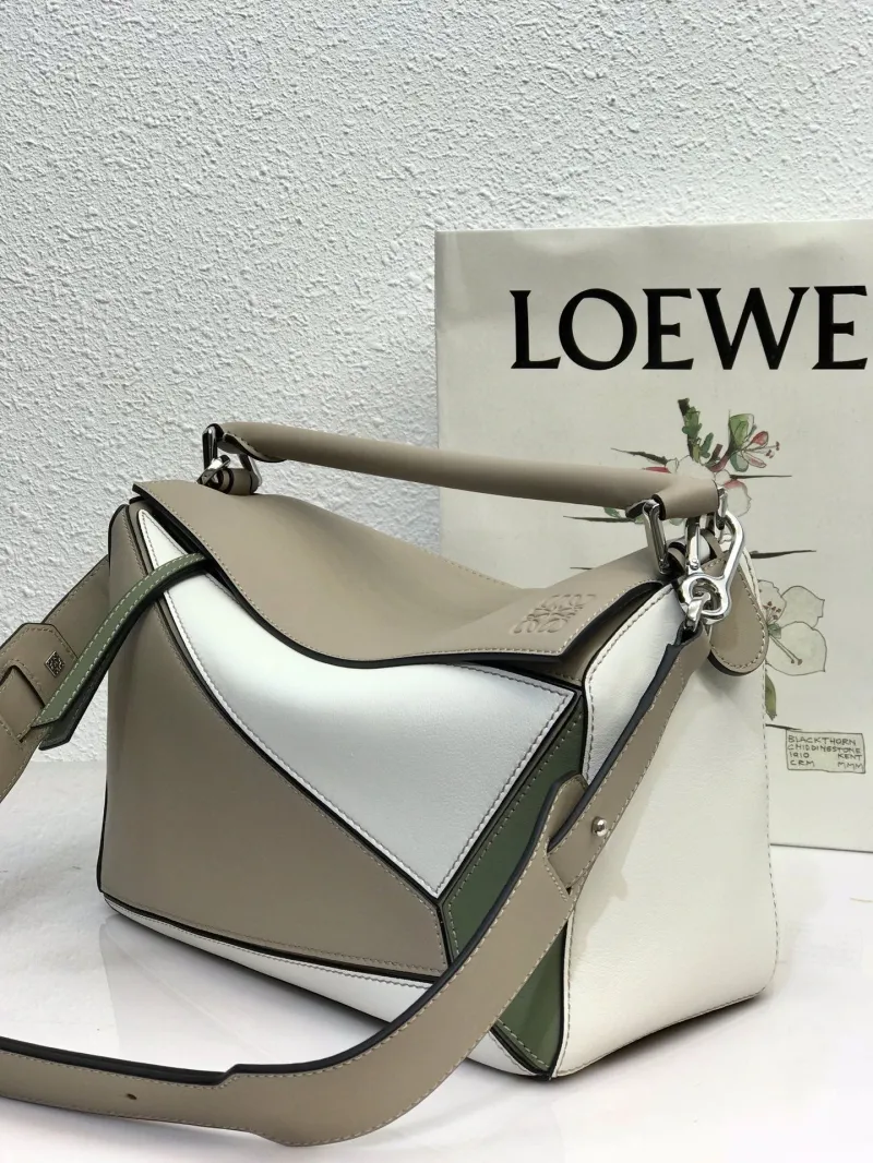 LOEWE Puzzle Shoulder Bag Beige White Green 793 - Image 3