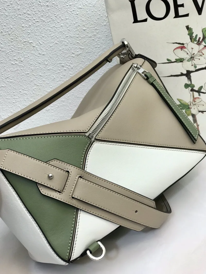 LOEWE Puzzle Shoulder Bag Beige White Green 793 - Image 4
