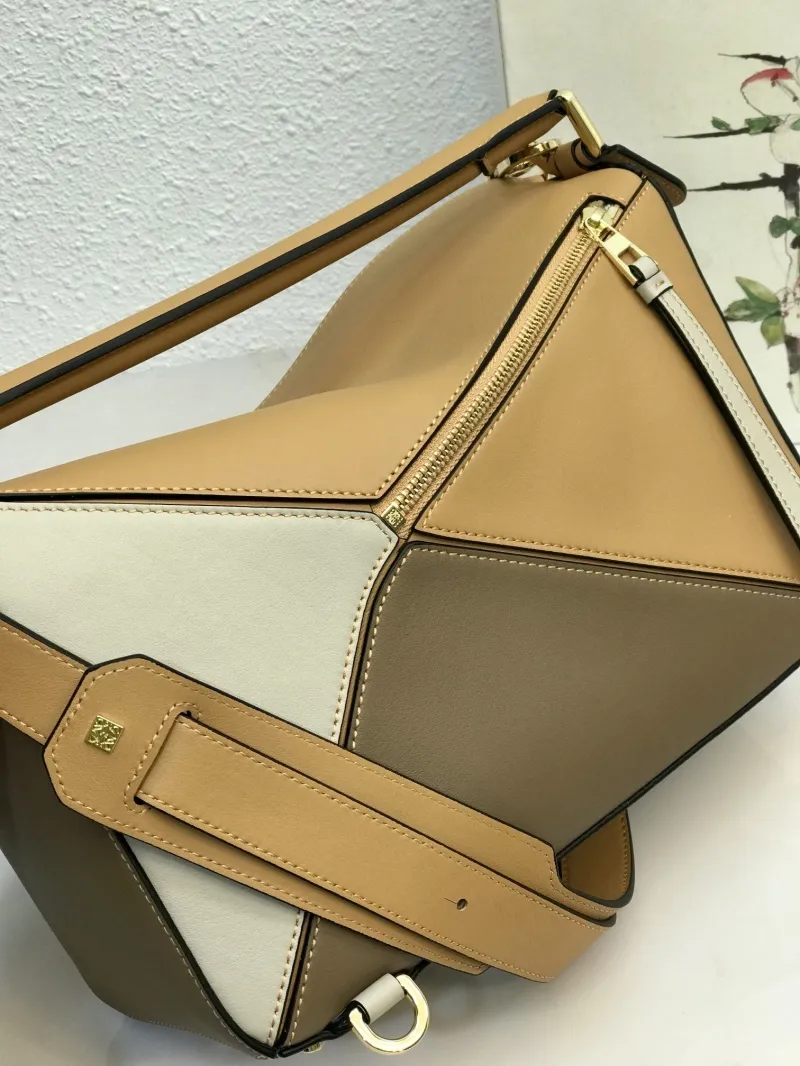 LOEWE Beige Gray Puzzle Handbag 794 - Image 4