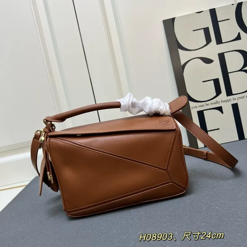 Loewe Brown Leather Handbag H08903 Size 24cm
