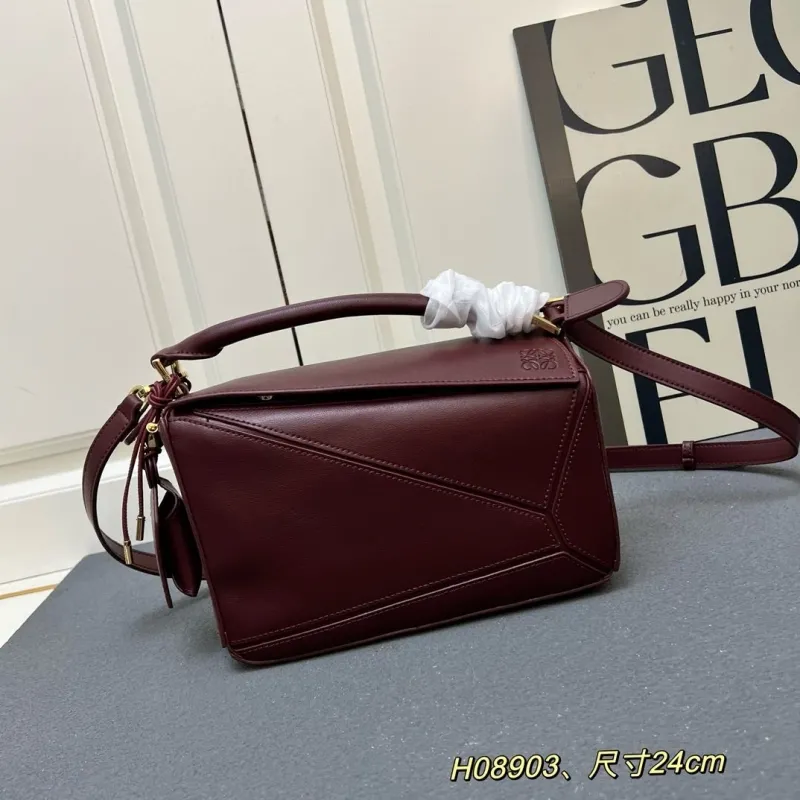 Loewe Burgundy Leather Puzzle Handbag H08903 24cm