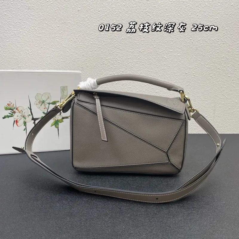 Loewe Grained Leather Puzzle Handbag Dark Gray 25cm