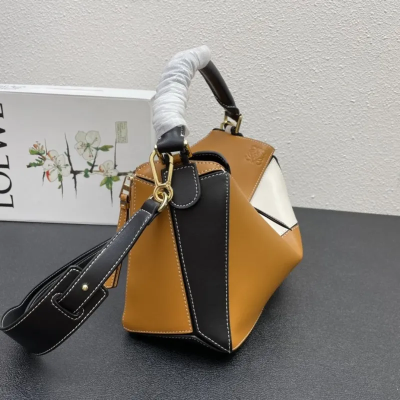 Loewe 0153 Brown White Black Puzzle Handbag 30cm - Image 4