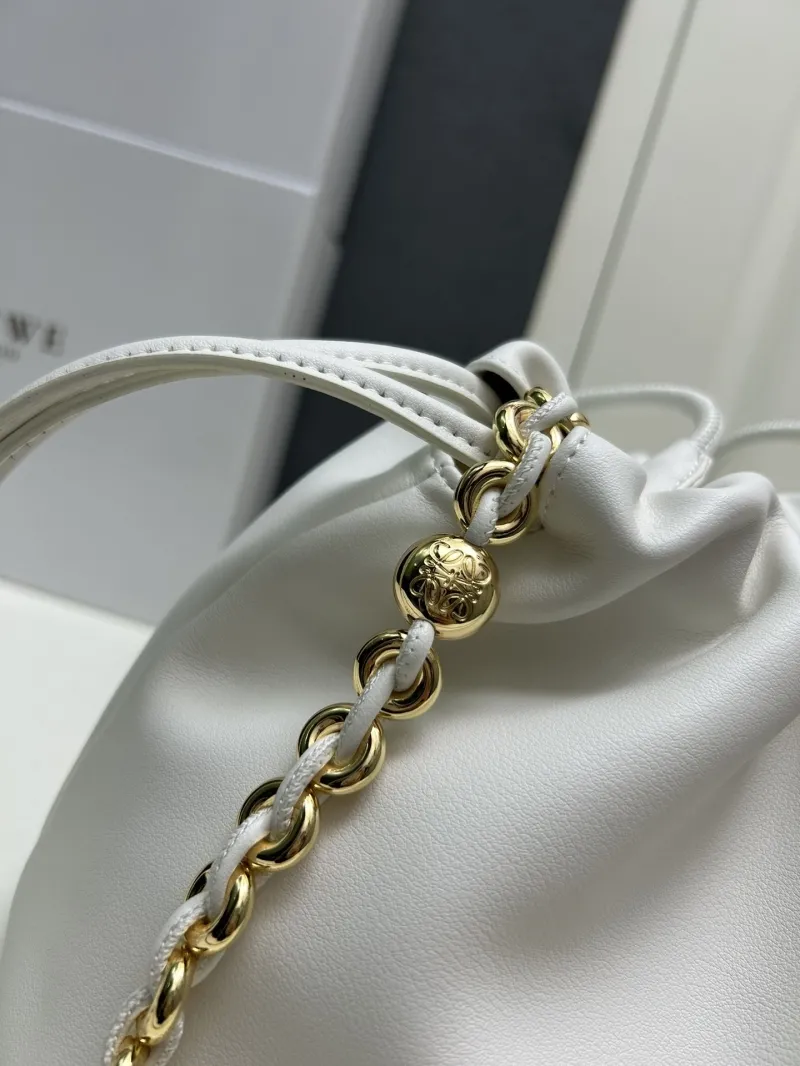 LOEWE White Drawstring Bucket Bag H03121 - Image 5