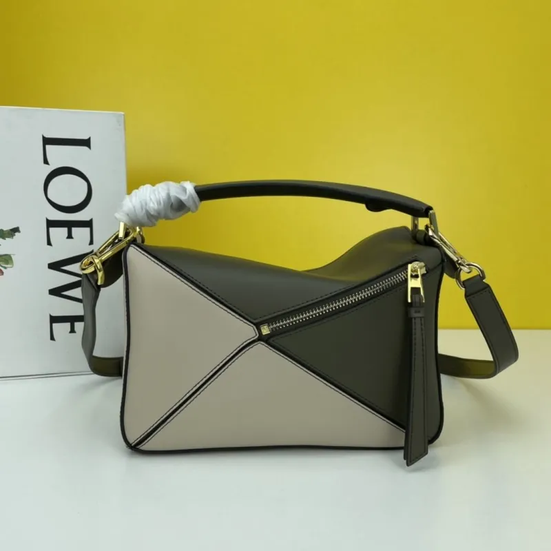 LOEWE Small Olive Green Puzzle Crossbody Bag - Image 3