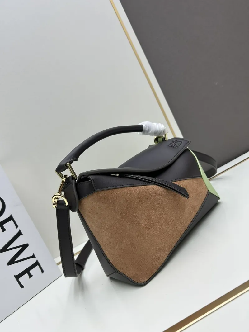 Alternative view of Loewe Puzzle Shoulder Bag 24cm Brown Green Suede