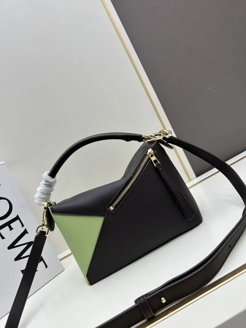Loewe Puzzle Shoulder Bag 24cm Brown Green Suede - Image 3