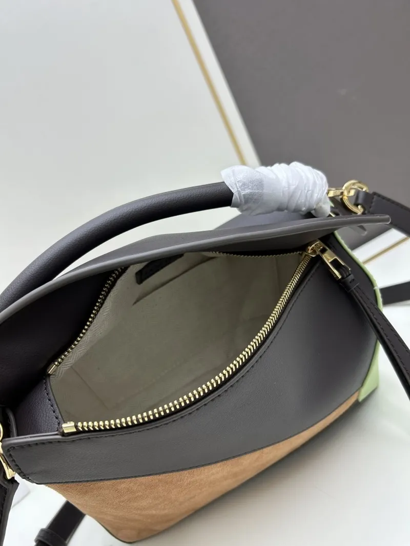 Loewe Puzzle Shoulder Bag 24cm Brown Green Suede - Image 7