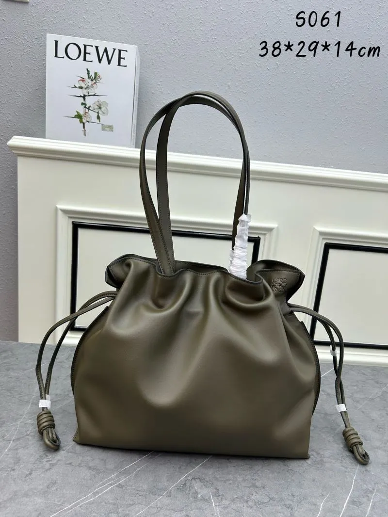 LOEWE Olive Green Drawstring Tote Bag S061