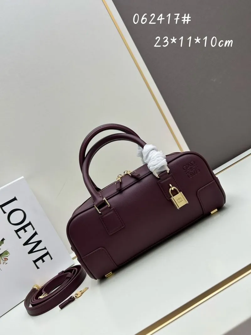 LOEWE Burgundy Leather Top Handle Shoulder Bag with Lock
