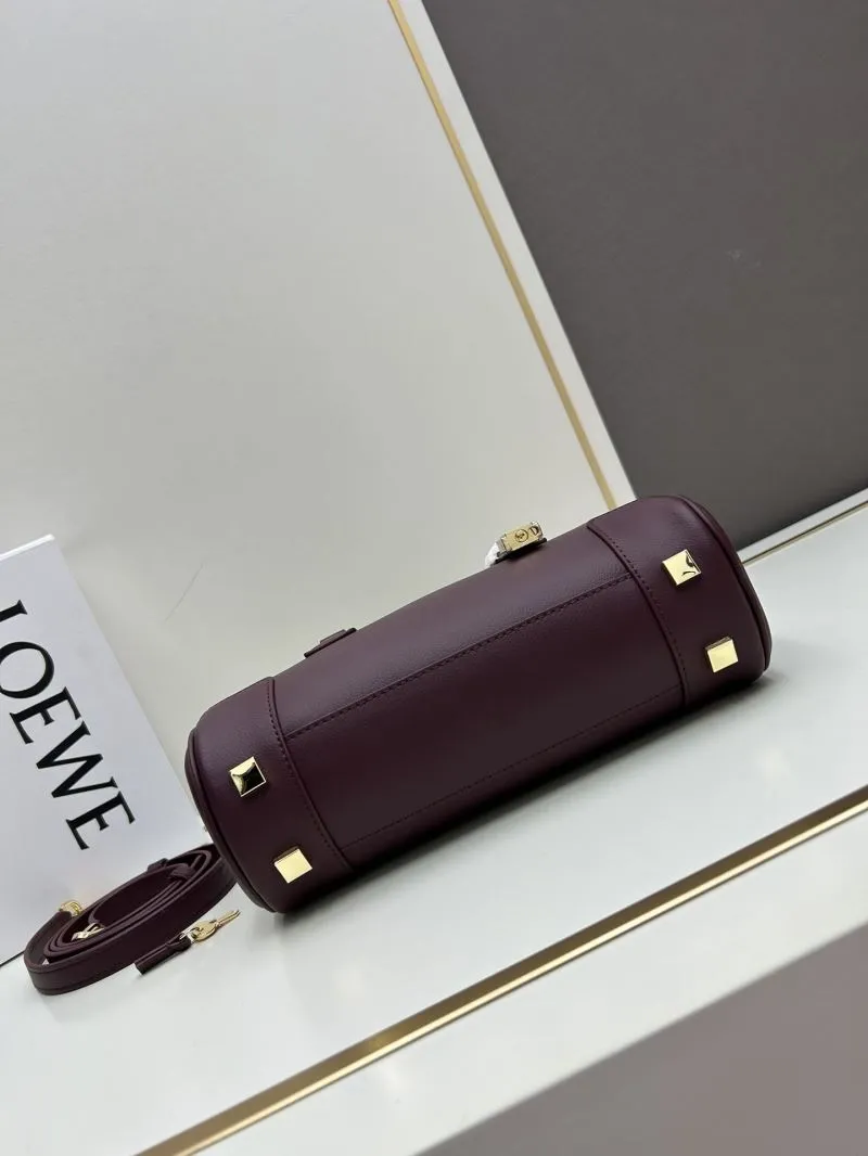 LOEWE Burgundy Leather Top Handle Shoulder Bag with Lock - Image 3