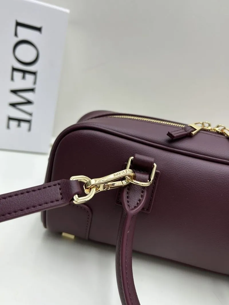 LOEWE Burgundy Leather Top Handle Shoulder Bag with Lock - Image 4