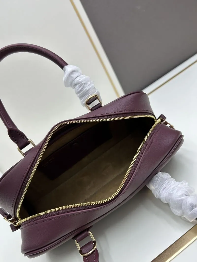 LOEWE Burgundy Leather Top Handle Shoulder Bag with Lock - Image 6