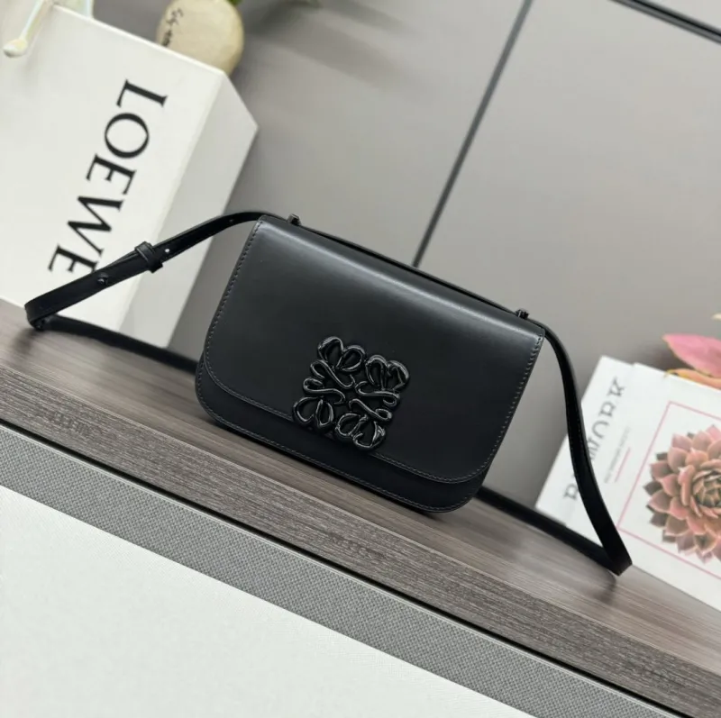 Loewe Black Leather Crossbody Satchel Bag